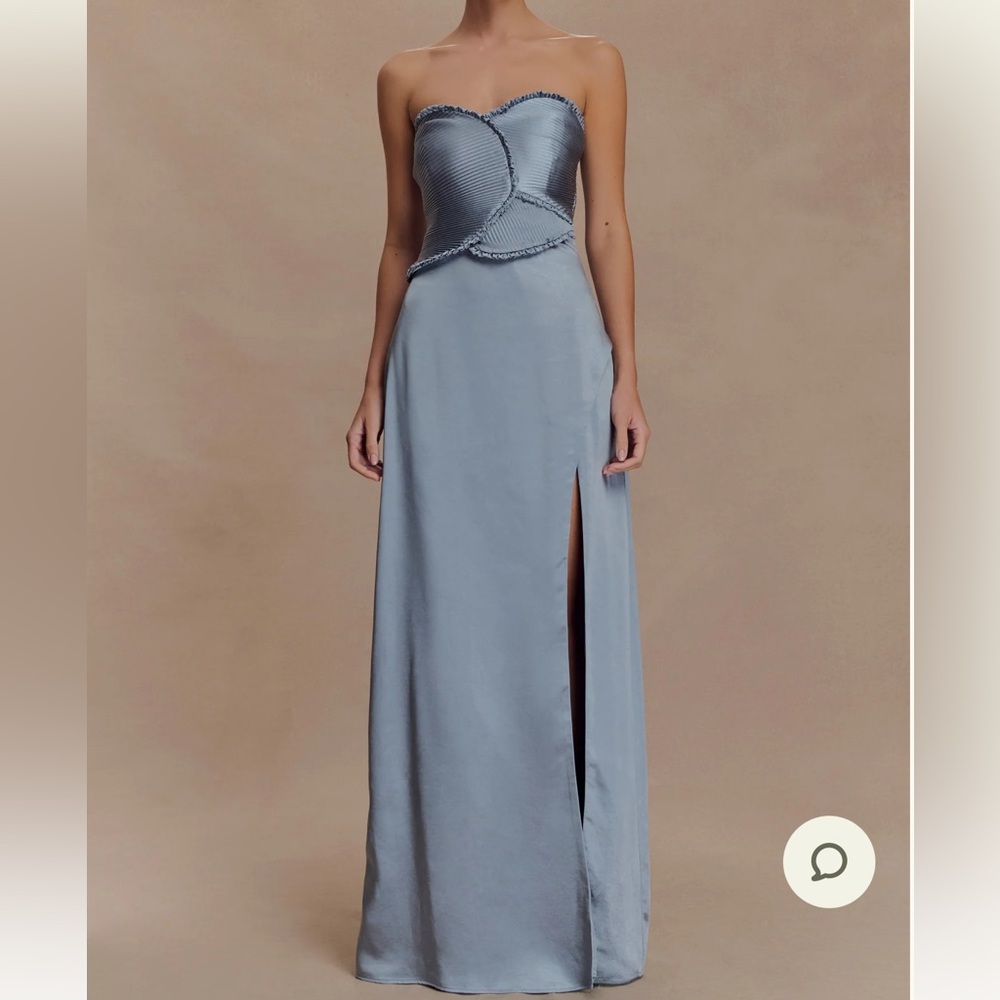 Meshki Strapless Satin Frosted Blue Maxi/ Gown